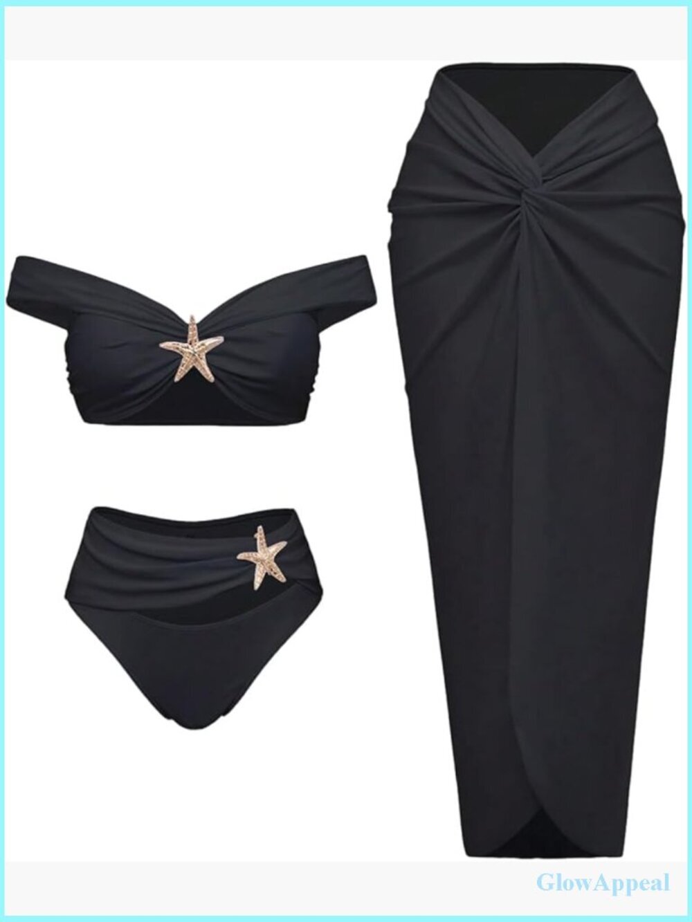 3 Piece Off-Shoulder Bikini Set With Cover Up Skirt Bathing Suit